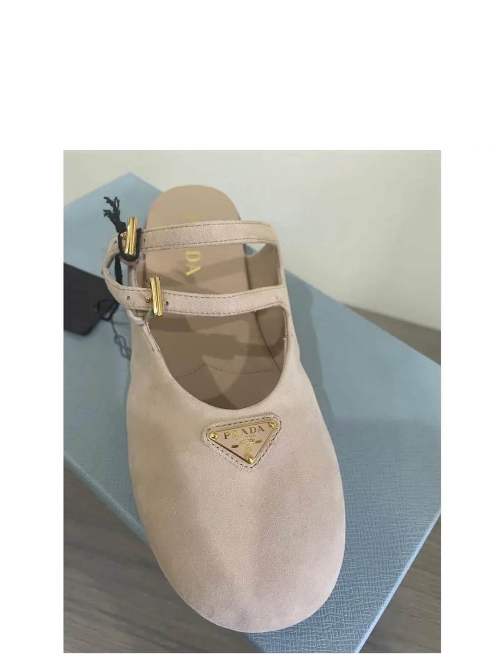 Prada Beige Leather Slide with Gold Logo - Picture 3 of 8